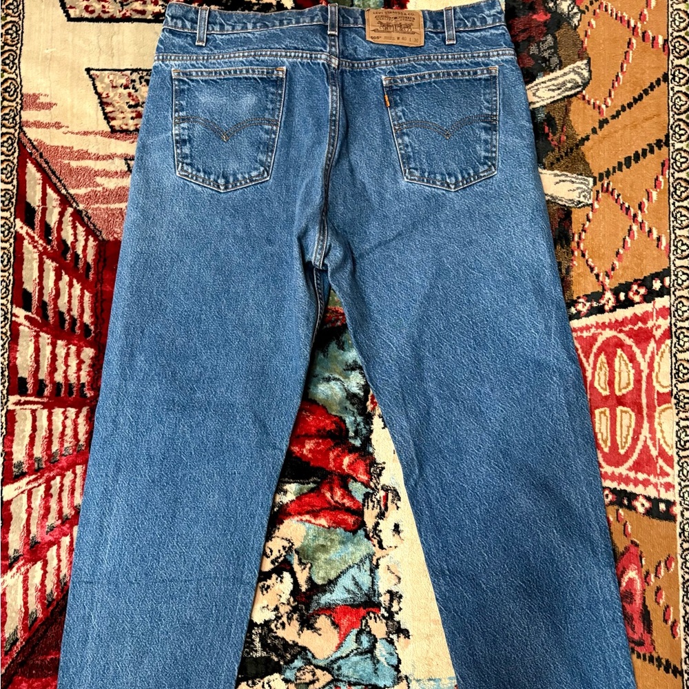 Levi’s vintage 90s regular wash blue 505 orange tab denim jeans 38x29”